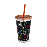 Music Notes Design 04 on Tumbler with Straw - 16oz, Perfect for Music Lovers