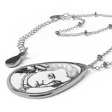Mozart Sketch Design on Oval Necklace - Silver Teardrop Pendant
