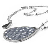 Music Notes Design 03 on Oval Necklace - Silver Teardrop Pendant