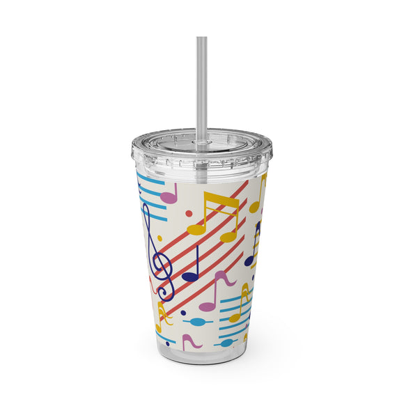 Music Notes Design 02 on Tumbler with Straw - 16oz, Perfect for Music Lovers