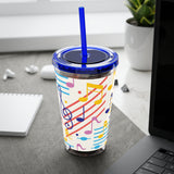 Music Notes Design 02 on Tumbler with Straw - 16oz, Perfect for Music Lovers