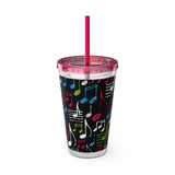 Music Notes Design 04 on Tumbler with Straw - 16oz, Perfect for Music Lovers