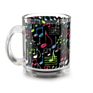 Music Notes Design 04 on Glass Mug - 10oz Coffee Cup for Music Lovers