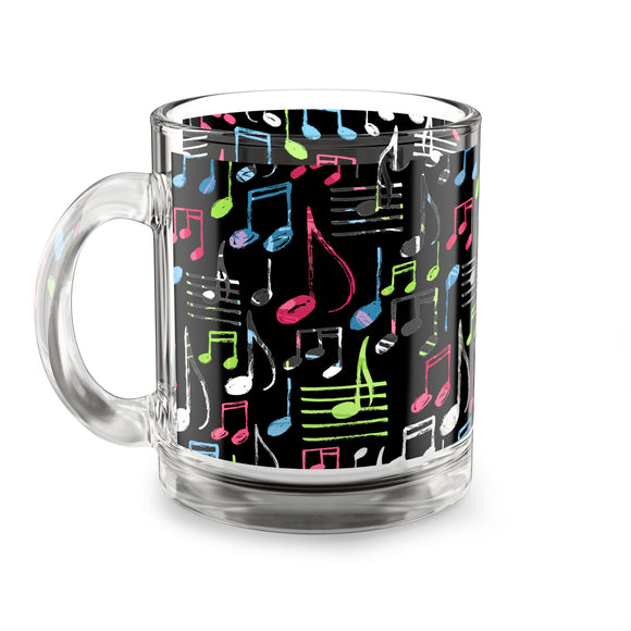 Music Notes Design 04 on Glass Mug - 10oz Coffee Cup for Music Lovers
