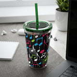 Music Notes Design 04 on Tumbler with Straw - 16oz, Perfect for Music Lovers