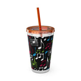 Music Notes Design 04 on Tumbler with Straw - 16oz, Perfect for Music Lovers