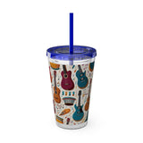 Sunsplash Musical Instruments Design 03 on Tumbler with Straw - 16oz, Perfect for Music Lovers