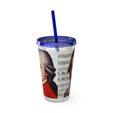 Mozart and Manuscript Design on Tumbler with Straw - 16oz, Perfect for Music Lovers