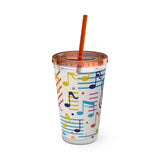 Music Notes Design 02 on Tumbler with Straw - 16oz, Perfect for Music Lovers