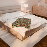 Tropical Piano Design on Velveteen Plush Blanket for Music Lovers
