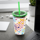 Music Notes Design 02 on Tumbler with Straw - 16oz, Perfect for Music Lovers