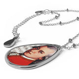 Mozart and Manuscript Design on Oval Necklace - Silver Teardrop Pendant