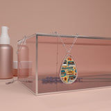 Musical Instruments Design 02 on Oval Necklace - Silver Teardrop Pendant