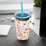 Music Notes Design 01 on Tumbler with Straw - 16oz, Perfect for Music Lovers