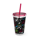 Music Notes Design 04 on Tumbler with Straw - 16oz, Perfect for Music Lovers