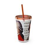 Mozart and Manuscript Design on Tumbler with Straw - 16oz, Perfect for Music Lovers