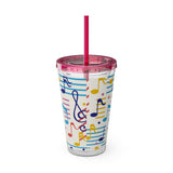 Music Notes Design 02 on Tumbler with Straw - 16oz, Perfect for Music Lovers