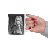 GF Handel Portrait on Ceramic Mug 11oz - Musician Gift, Coffee Cup for Music Lovers