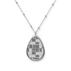 Piano Keys Design 01 on Oval Necklace - Silver Teardrop Pendant