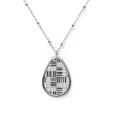 Piano Keys Design 01 on Oval Necklace - Silver Teardrop Pendant