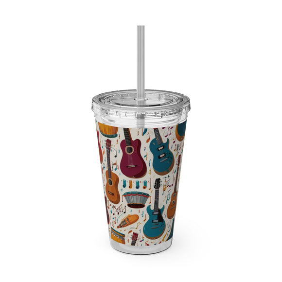 Sunsplash Musical Instruments Design 03 on Tumbler with Straw - 16oz, Perfect for Music Lovers