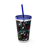 Music Notes Design 04 on Tumbler with Straw - 16oz, Perfect for Music Lovers