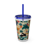 Sunsplash Tropical Piano Design 01 on Tumbler with Straw - 16oz, Perfect for Music Lovers