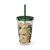 Beethoven Design 02 on Tumbler with Straw - 16oz, Perfect for Music Lovers