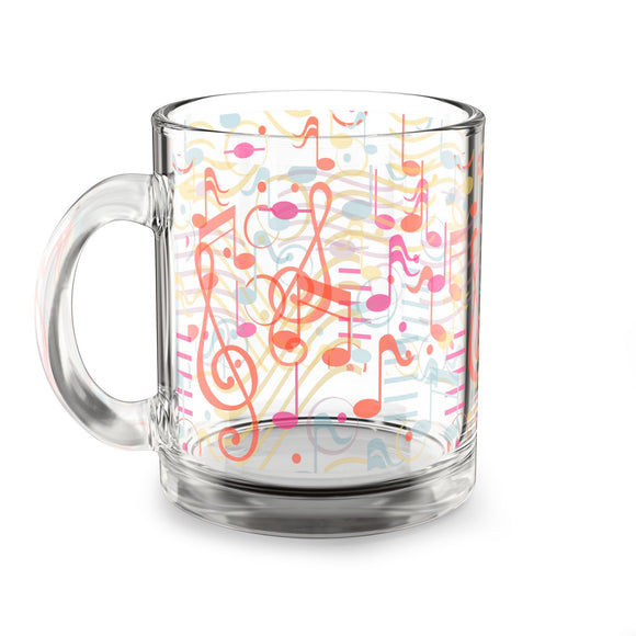 Music Notes Design 01 on Glass Mug - 10oz Coffee Cup for Music Lovers