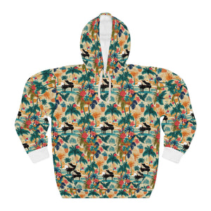 Tropical Piano Paradise Unisex Pullover Hoodie - Beach Vibes & Floral Print