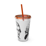 Mozart Sketch Design on Tumbler with Straw - 16oz, Perfect for Music Lovers