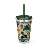 Sunsplash Tropical Piano Design 01 on Tumbler with Straw - 16oz, Perfect for Music Lovers