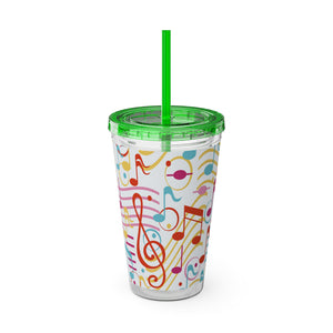 Music Notes Design 01 on Tumbler with Straw - 16oz, Perfect for Music Lovers