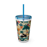 Sunsplash Tropical Piano Design 01 on Tumbler with Straw - 16oz, Perfect for Music Lovers