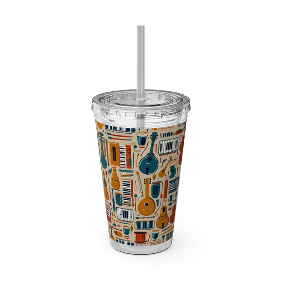 Sunsplash Musical Instruments Design 01 on Tumbler with Straw - 16oz, Perfect for Music Lovers