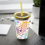 Music Notes Design 02 on Tumbler with Straw - 16oz, Perfect for Music Lovers
