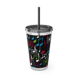 Music Notes Design 04 on Tumbler with Straw - 16oz, Perfect for Music Lovers