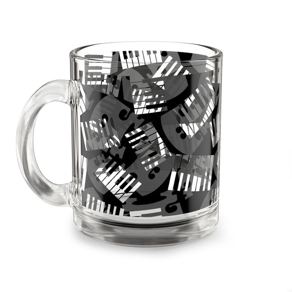 Piano Keys Design 03 on Glass Mug - 10oz Coffee Cup for Music Lovers