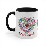 I Love Music Design 2 on Accent Coffee Mug, 11oz