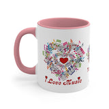 I Love Music Design 2 on Accent Coffee Mug, 11oz