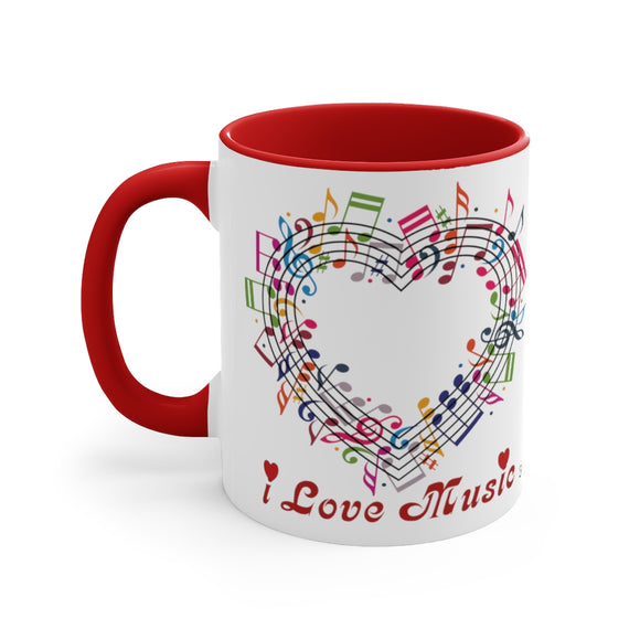 I Love Music Accent Coffee Mug, 11oz