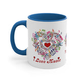 I Love Music Design 2 on Accent Coffee Mug, 11oz