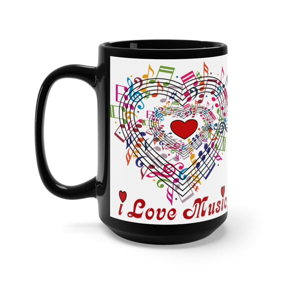 I Love Music Design2 on Black Mug 15oz