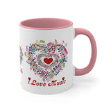 I Love Music Design 2 on Accent Coffee Mug, 11oz