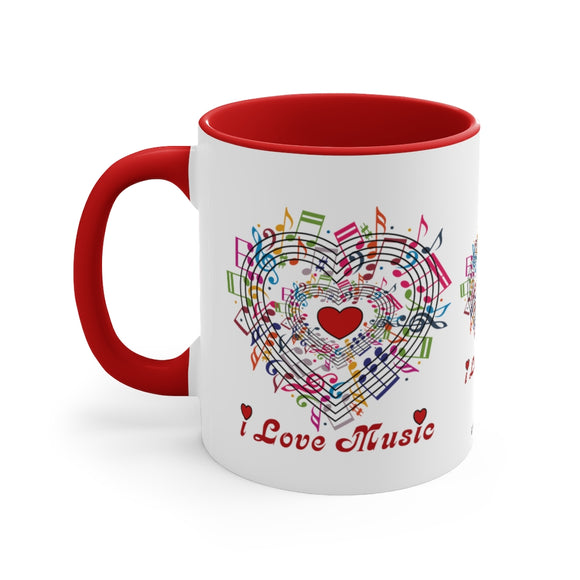 I Love Music Design 2 on Accent Coffee Mug, 11oz