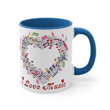 I Love Music Accent Coffee Mug, 11oz